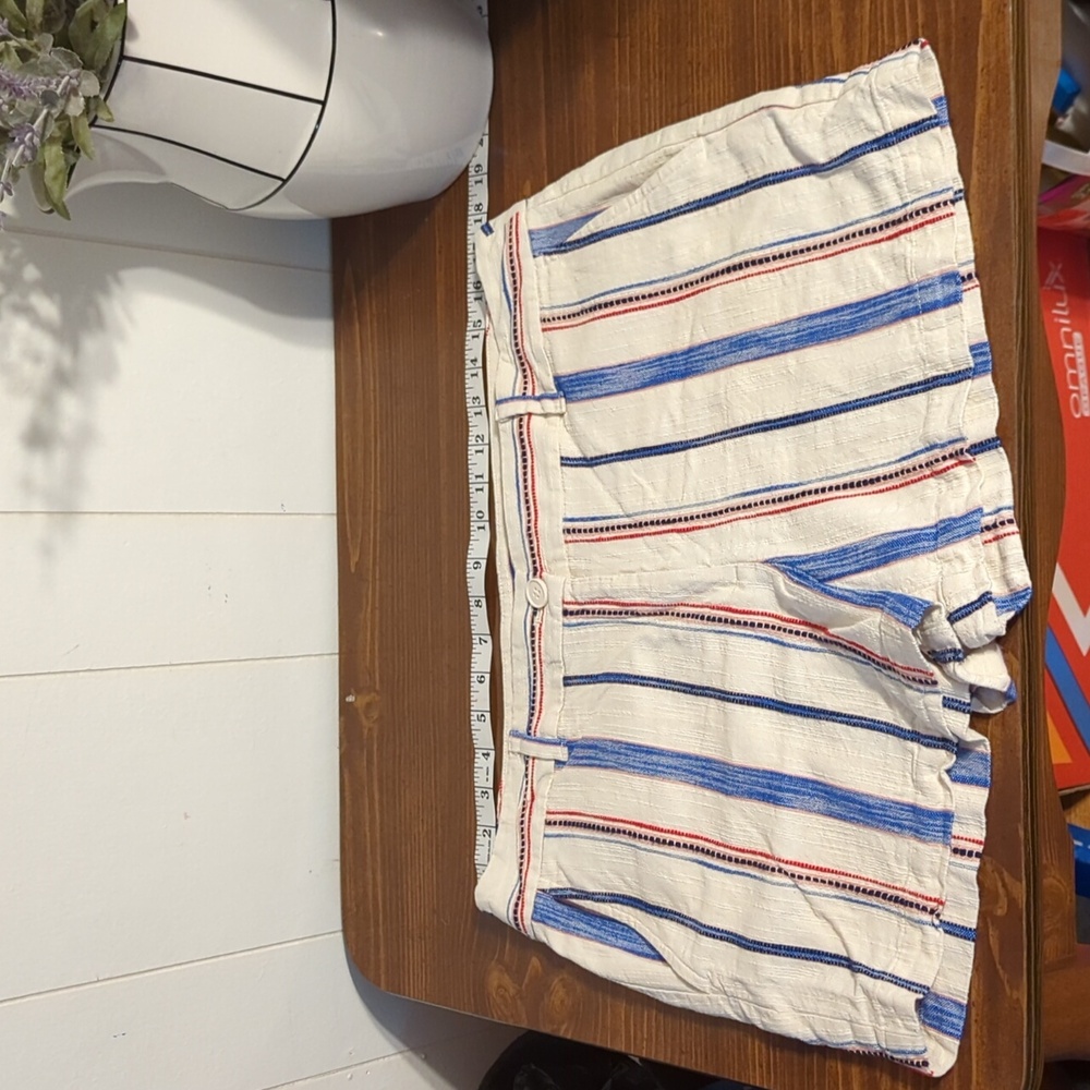 LOFT Creamy White Shorts with Blue and Red Stripes
